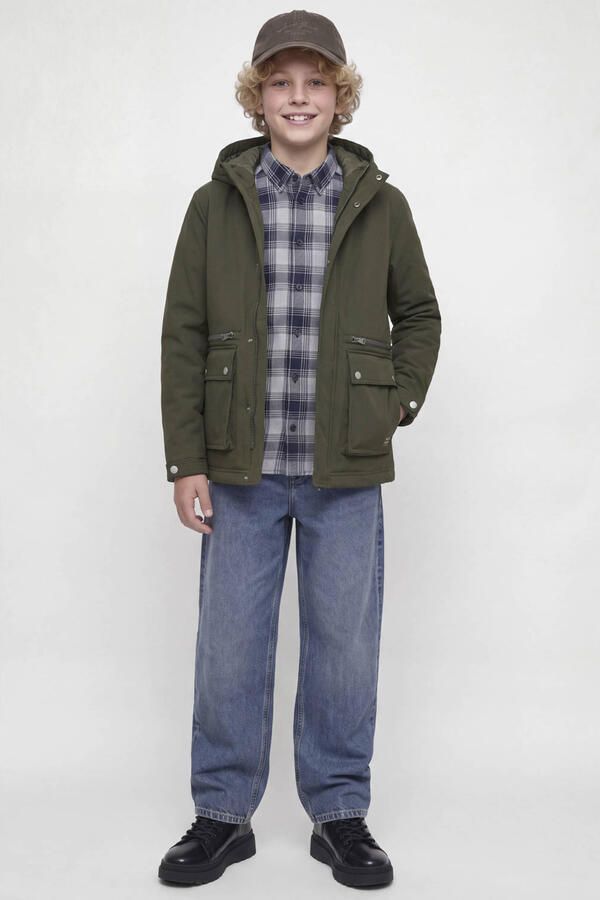 JACK & JONES JUNIOR gebreide winterparka donkergroen Jas Jongens Polyester Capuchon - Foto 2