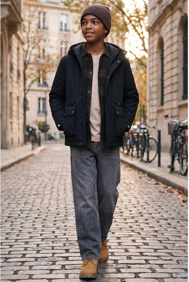 JACK & JONES JUNIOR gebreide winterparka zwart Jas Jongens Polyester Capuchon - Foto 2