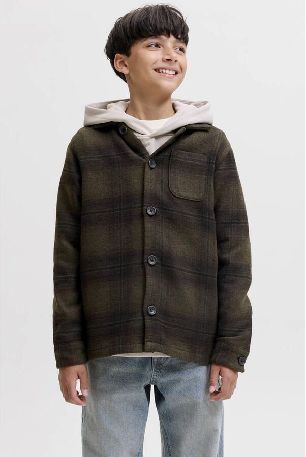 JACK & JONES JUNIOR geruit overshirt donkergroen Overhemd Jongens Polyester Button down