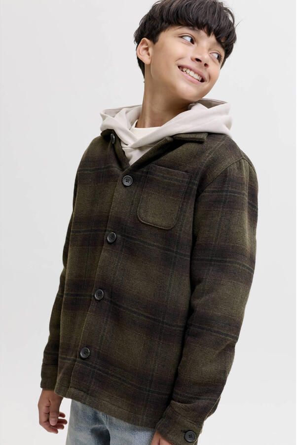 JACK & JONES JUNIOR geruit overshirt donkergroen Overhemd Jongens Polyester Button down - Foto 3