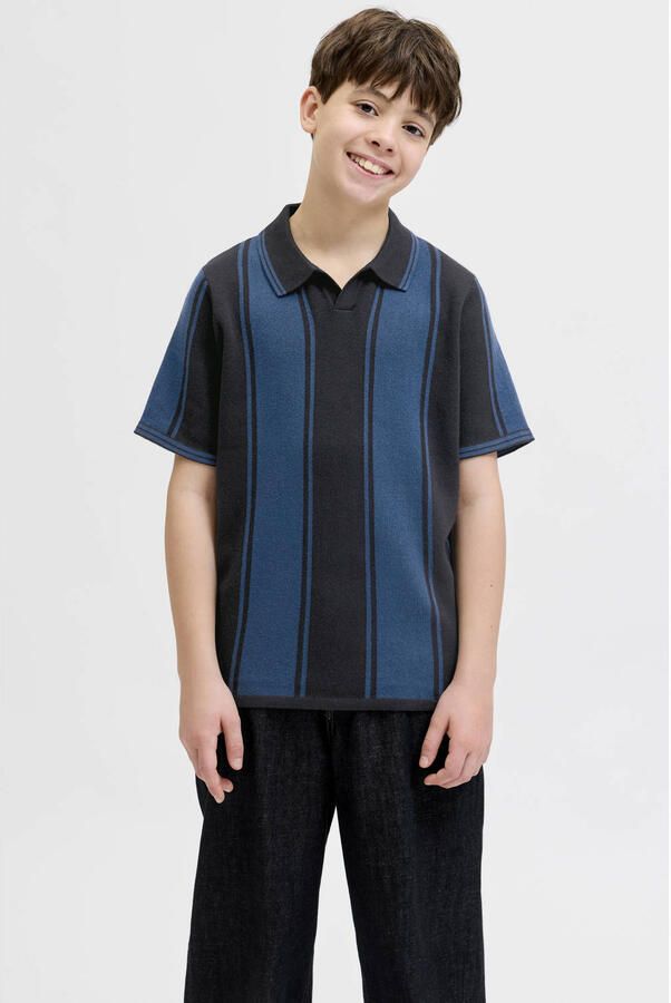 JACK & JONES JUNIOR gestreepte polo blauw gebreid