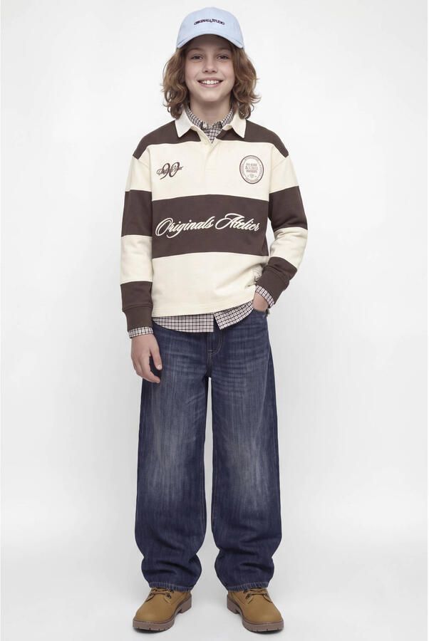 JACK & JONES JUNIOR gestreepte sweater met tekst bruin ecru - Foto 2