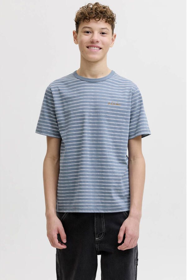 JACK & JONES JUNIOR gestreepte T-shirt blauw