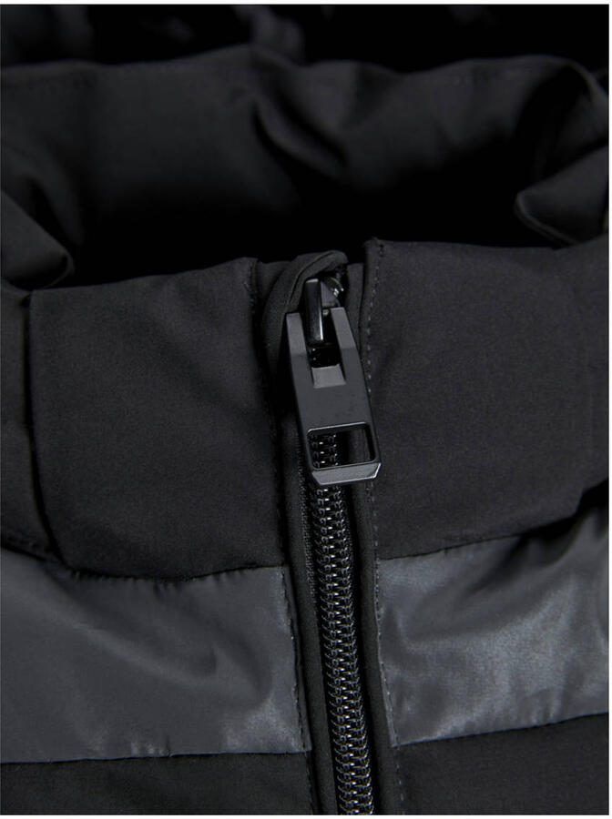 JACK & JONES JUNIOR gewatteerde jas zwart Jongens Polyester Capuchon Effen