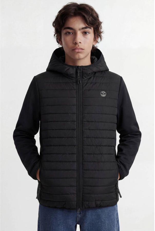 Jack & jones JUNIOR gewatteerde tussenjas JJEMULTI met logo zwart Jongens Polyester Capuchon 140 - Foto 2