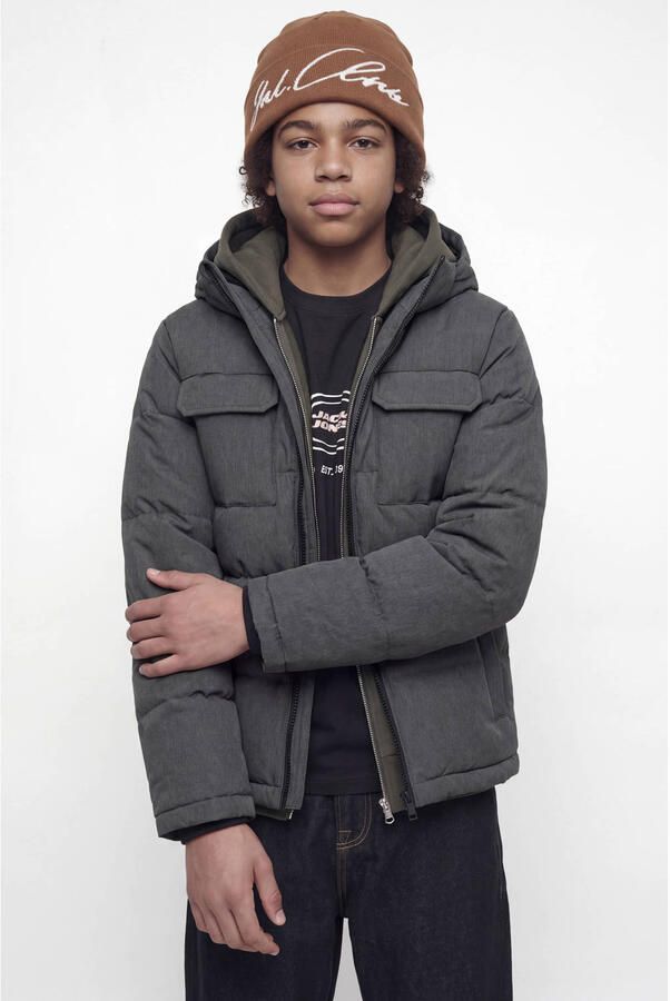 JACK & JONES JUNIOR gewatteerde winterjas antraciet