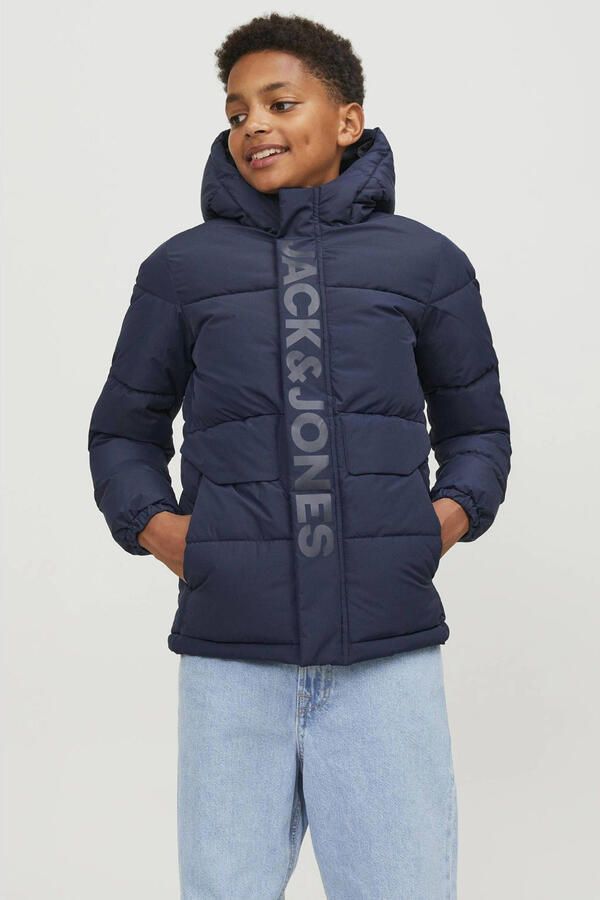JACK & JONES JUNIOR gewatteerde winterjas JCOSPEED donkerblauw