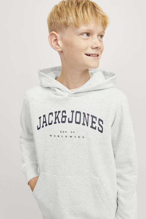 JACK & JONES JUNIOR hoodie JJECALEB VARSITY met logo wit melange