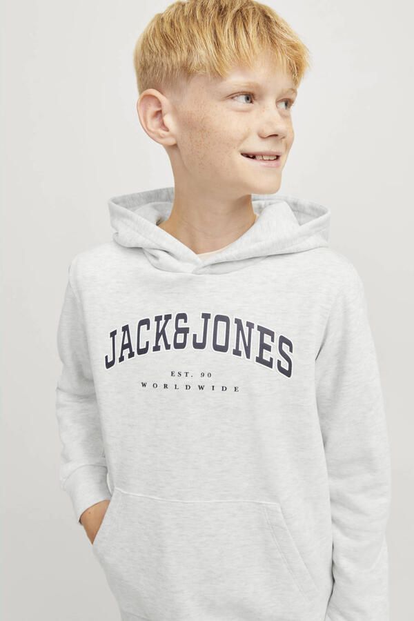 JACK & JONES JUNIOR hoodie JJECALEB VARSITY met logo wit melange