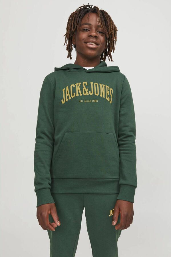 Jack & jones JUNIOR hoodie JJEJOSH met tekst donkergroen Sweater Tekst 152 - Foto 2