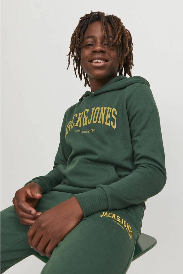 Jack & jones JUNIOR hoodie JJEJOSH met tekst donkergroen Sweater Tekst 152