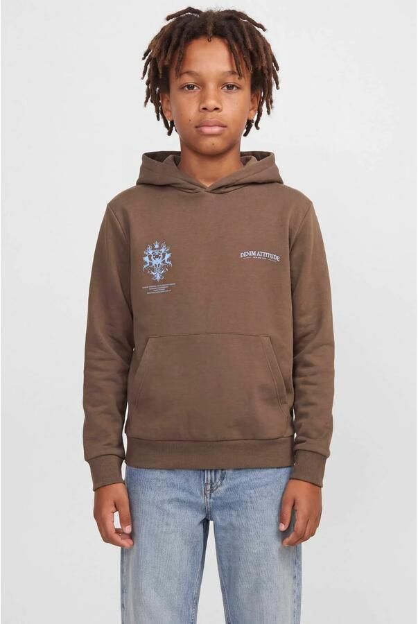JACK & JONES JUNIOR hoodie met backprint bruin Sweater Backprint