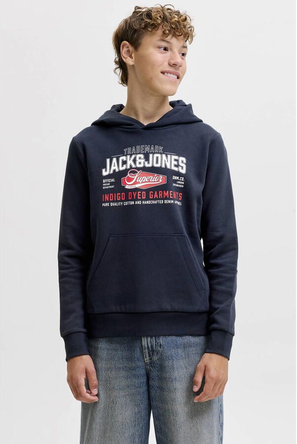 JACK & JONES JUNIOR hoodie met logo donkerblauw