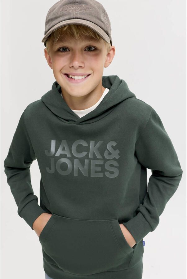 JACK & JONES JUNIOR hoodie met logo donkergroen