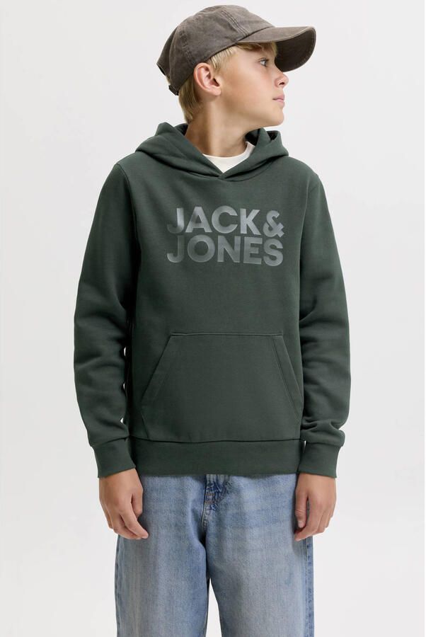 JACK & JONES JUNIOR hoodie met logo donkergroen - Foto 3