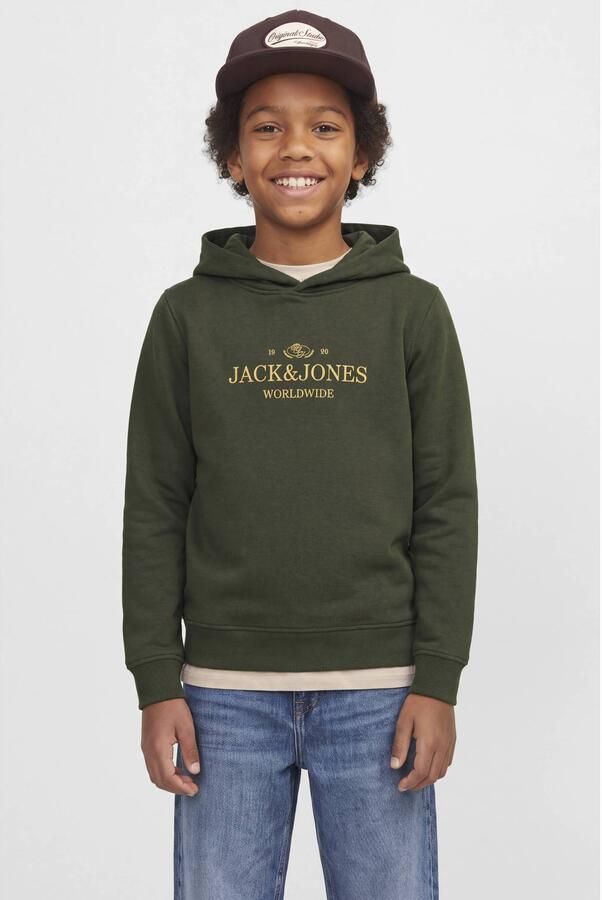 JACK & JONES JUNIOR hoodie met logo donkergroen Sweater Logo