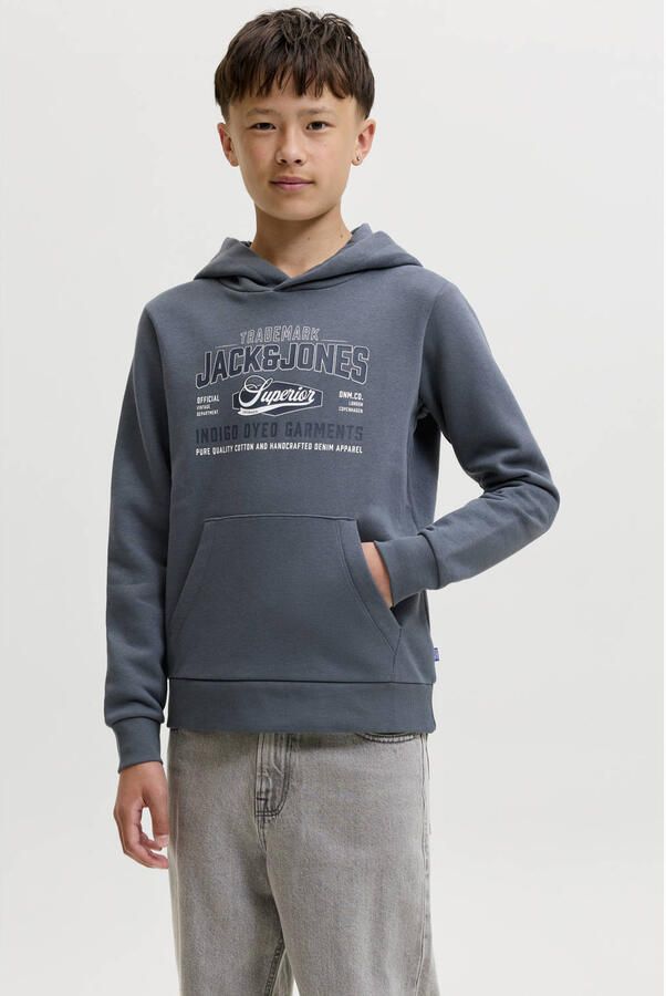JACK & JONES JUNIOR hoodie met logo grijsblauw - Foto 2