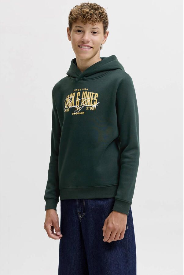 JACK & JONES JUNIOR hoodie met print donkergroen