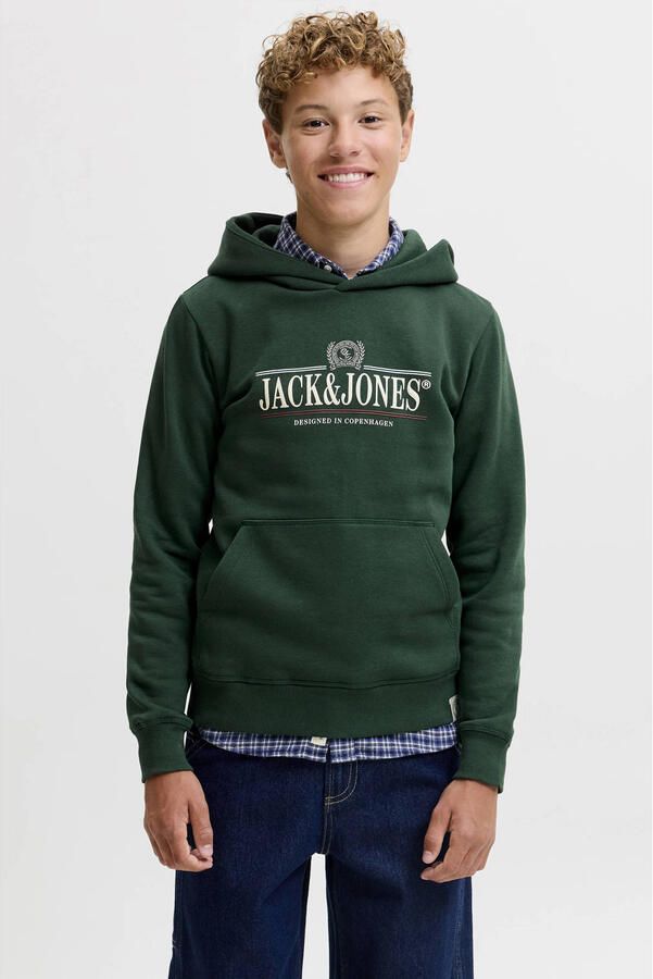 JACK & JONES JUNIOR hoodie met tekst donkergroen