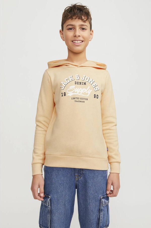 Jack & jones JUNIOR hoodie met tekst lichtoranje Sweater Tekst 176