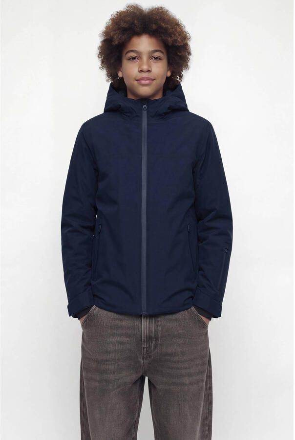 JACK & JONES JUNIOR gewatteerde winterjas donkerblauw Jongens Polyester Capuchon