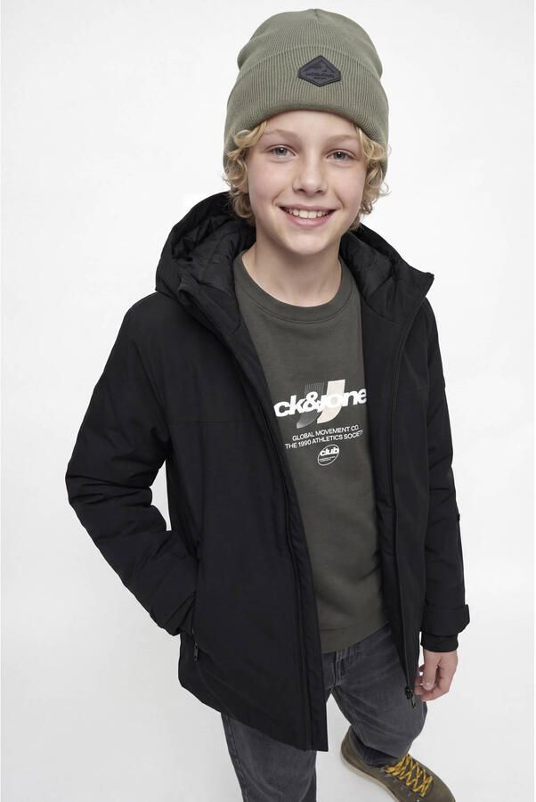 JACK & JONES JUNIOR winterjas zwart Jongens Polyester Capuchon Effen - Foto 2