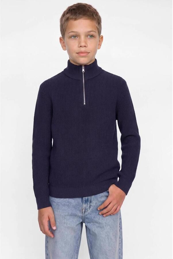 JACK & JONES JUNIOR JJPANNEL gebreide schipperstrui donkerblauw Jongens Acryl Opstaande kraag