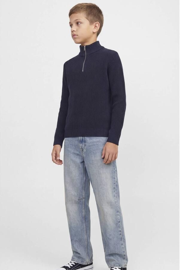 JACK & JONES JUNIOR JJPANNEL gebreide schipperstrui donkerblauw Jongens Acryl Opstaande kraag - Foto 3