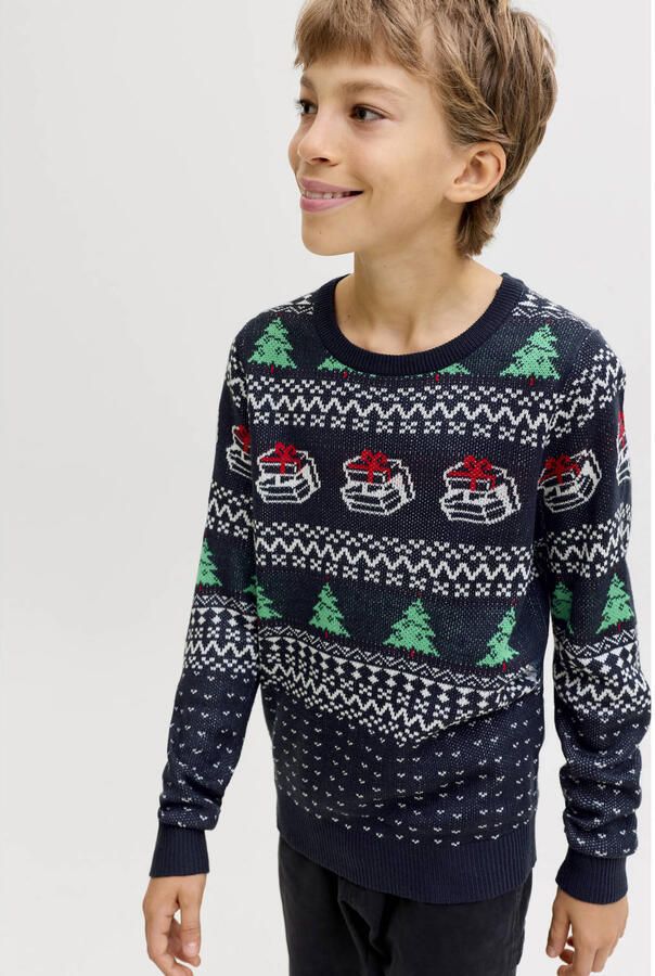 JACK & JONES JUNIOR kersttrui donkerblauw