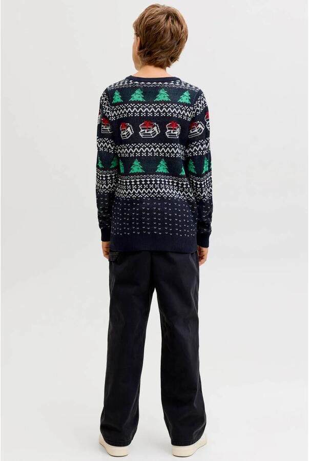 JACK & JONES JUNIOR kersttrui donkerblauw Jongens Acryl Ronde hals All over print - Foto 2