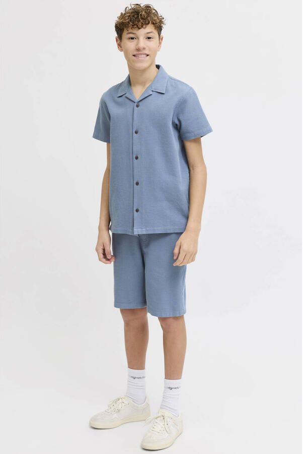 JACK & JONES JUNIOR korte broek + overhemd met textuur blauw
