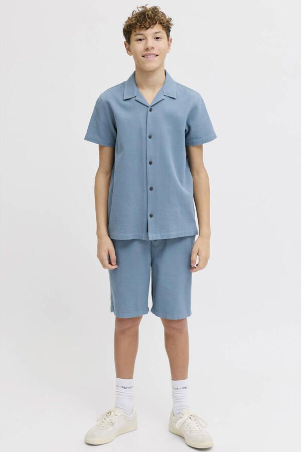 JACK & JONES JUNIOR korte broek + overhemd met textuur blauw - Foto 3