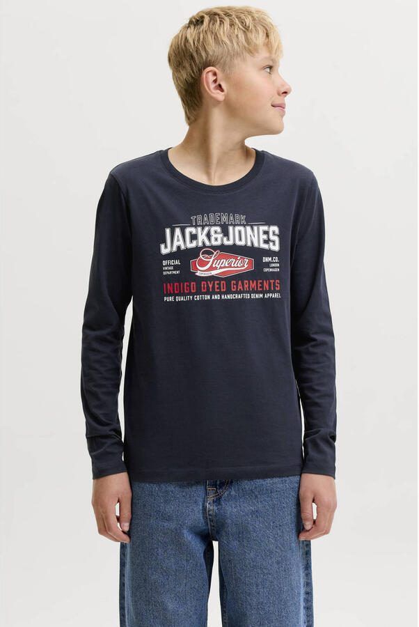 JACK & JONES JUNIOR longsleeve met logo donkerblauw