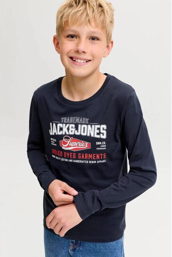 JACK & JONES JUNIOR longsleeve met logo donkerblauw