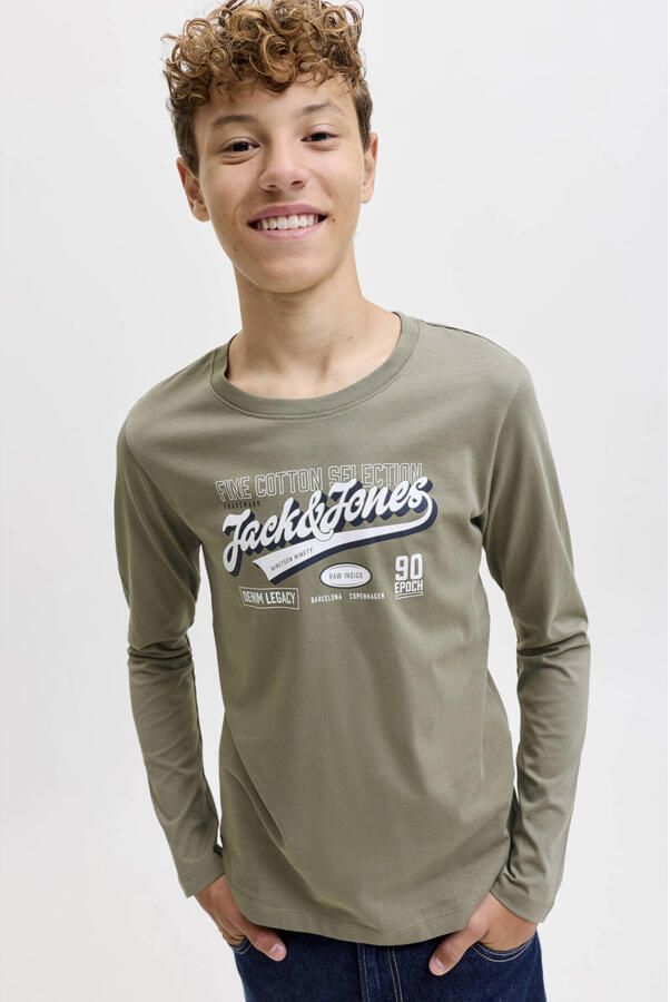 JACK & JONES JUNIOR longsleeve met logo grijsgroen - Foto 3