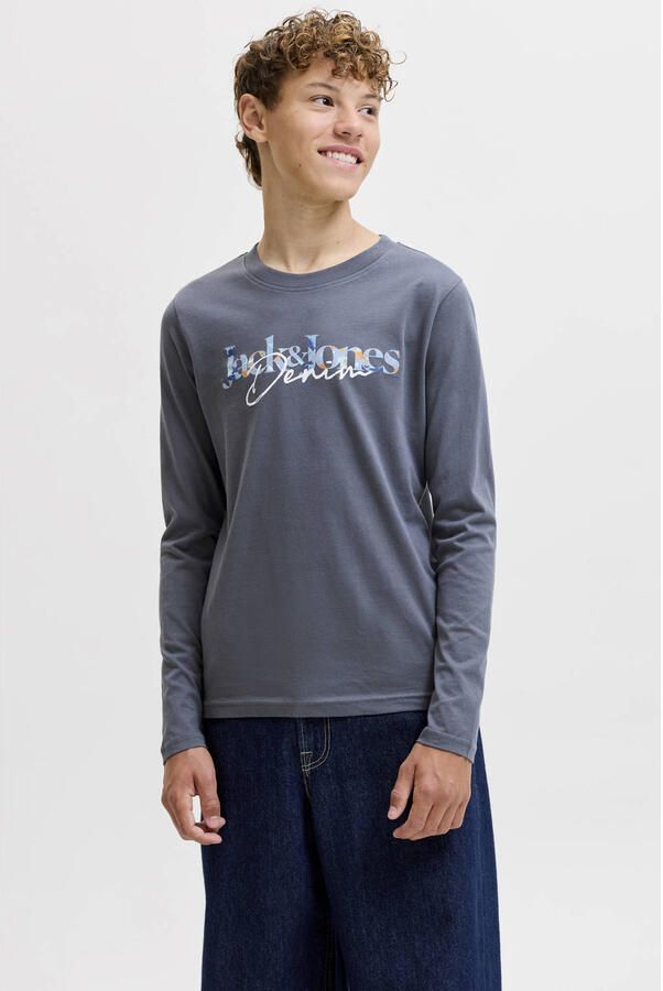 JACK & JONES JUNIOR longsleeve met tekst grijs