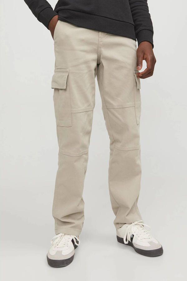 Jack & jones JUNIOR loose fit cargobroek JSPTKANE JJHARLOW beige Jongens Stretchkatoen 176