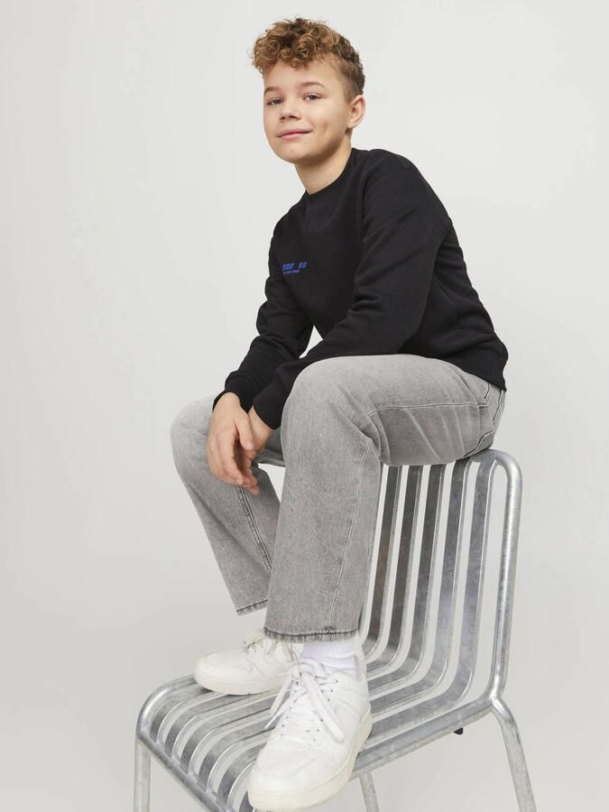 Jack & jones JUNIOR loose fit jeans JJICHRIS grijs Katoen Effen 128
