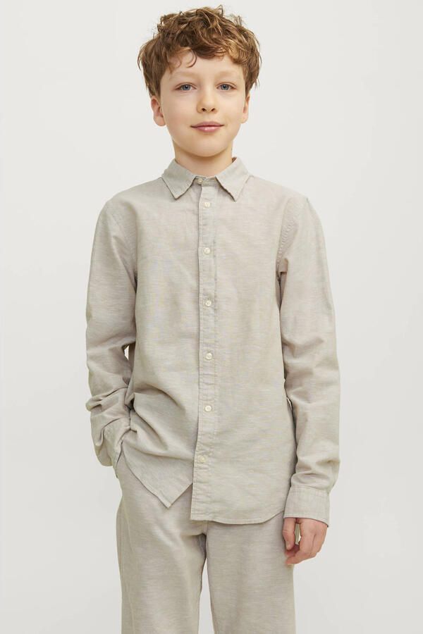 Jack & jones JUNIOR overhemd JJELINEN BLEND beige Jongens Katoen Klassieke kraag 152