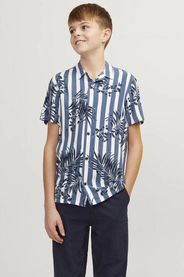 Jack & jones JUNIOR overhemd JJJEFF RESORT met all over print blauw wit Jongens Viscose Klassieke kraag 128 - Foto 2
