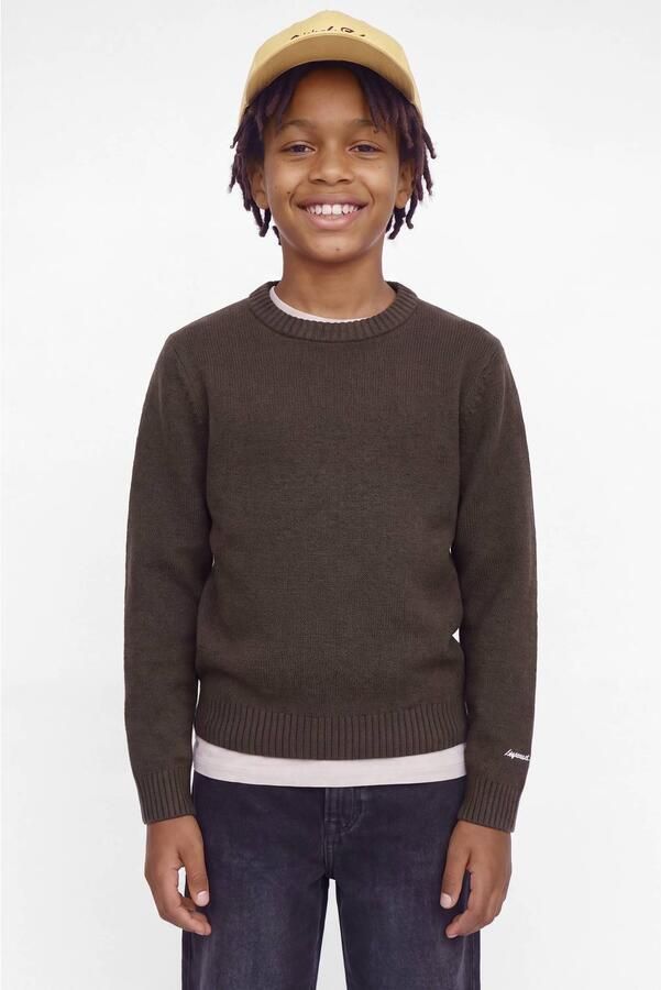 JACK & JONES JUNIOR oversized gebreide trui donkerbruin Jongens Sweat Ronde hals