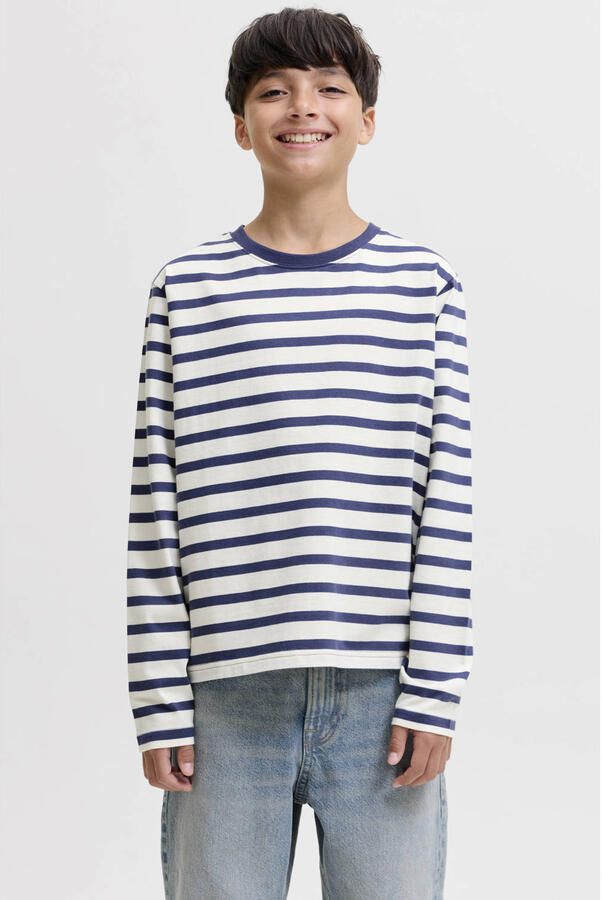 JACK & JONES JUNIOR oversized gestreepte longsleeve met backprint blauw