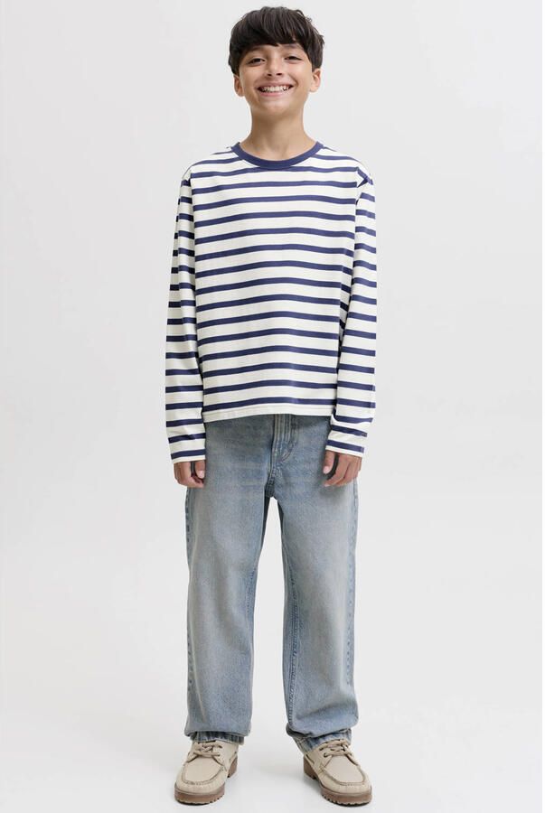 JACK & JONES JUNIOR oversized gestreepte longsleeve met backprint blauw - Foto 3