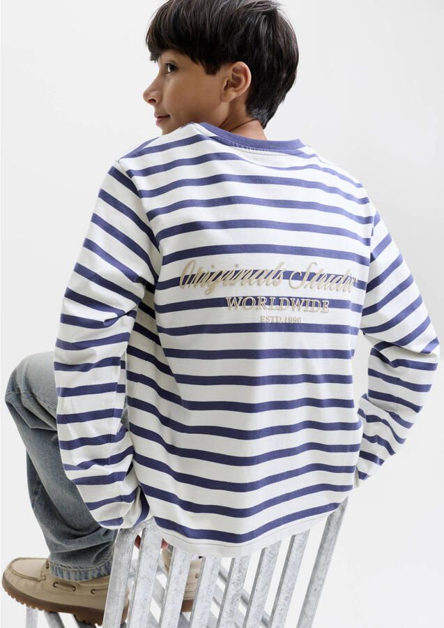 JACK & JONES JUNIOR oversized gestreepte longsleeve met backprint blauw - Foto 2