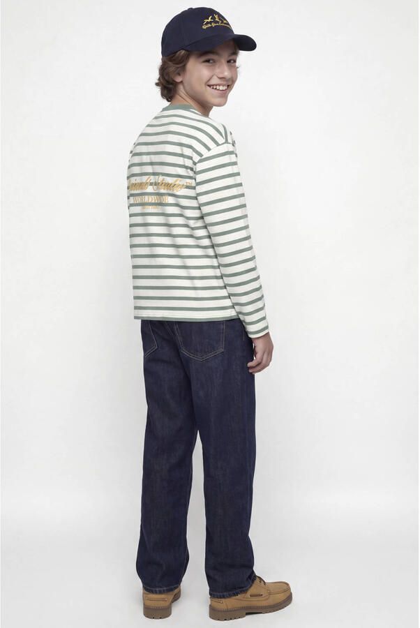 JACK & JONES JUNIOR oversized gestreepte longsleeve met backprint groen Jongens Katoen Ronde hals - Foto 3