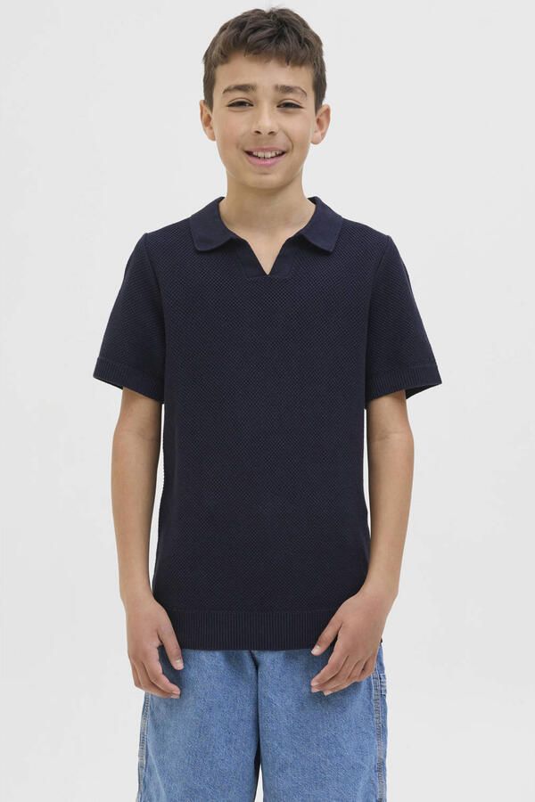 JACK & JONES JUNIOR polo donkerblauw fijn gebreid