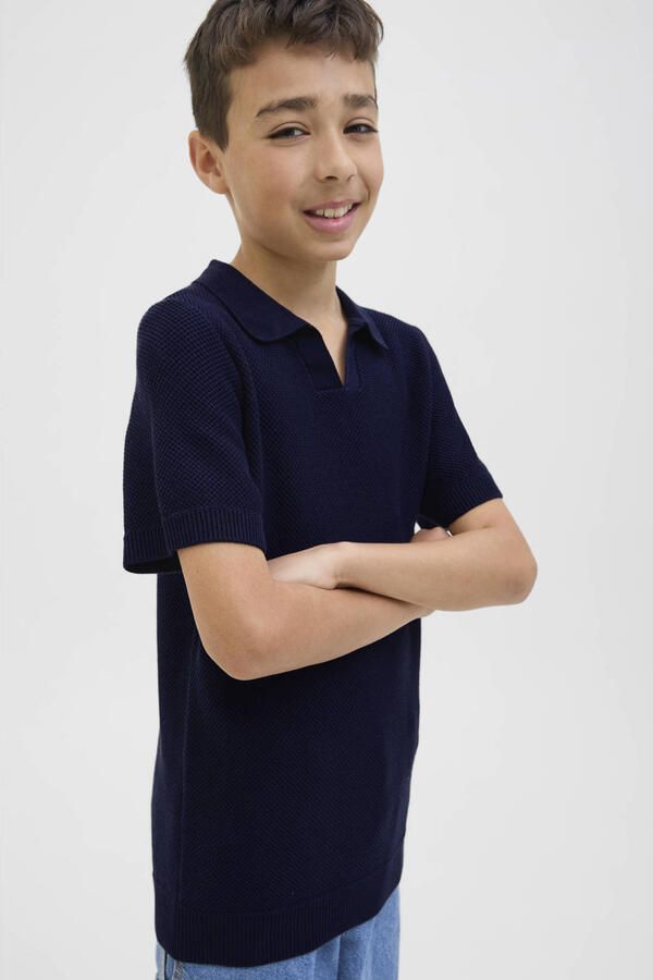 JACK & JONES JUNIOR polo donkerblauw fijn gebreid - Foto 3
