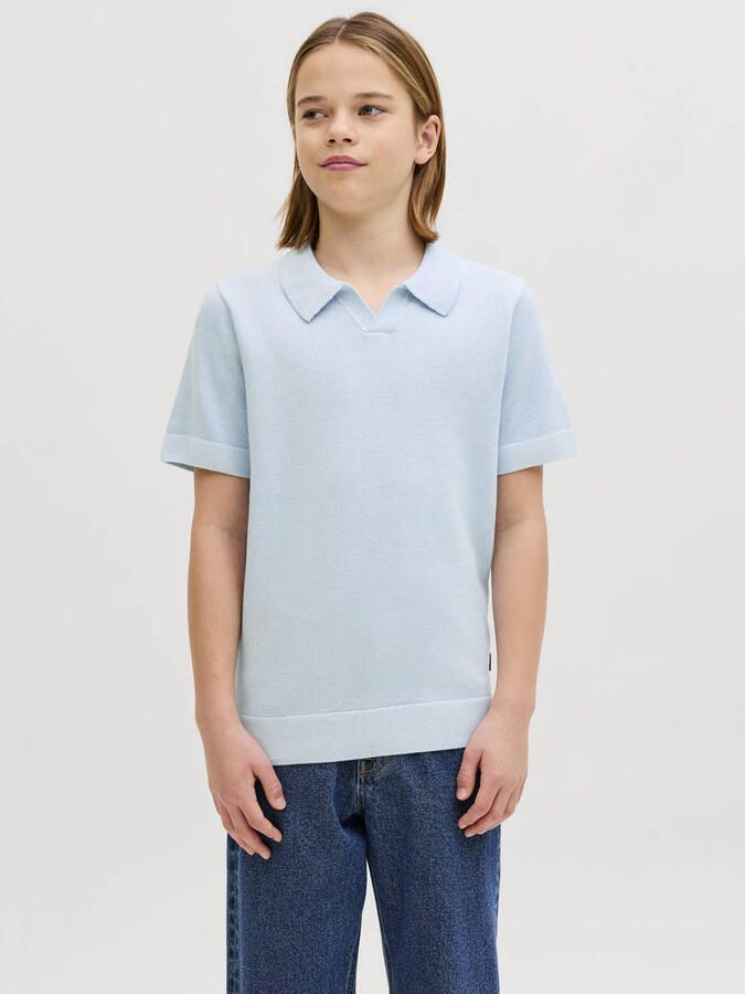 JACK & JONES JUNIOR polo lichtblauw fijn gebreid