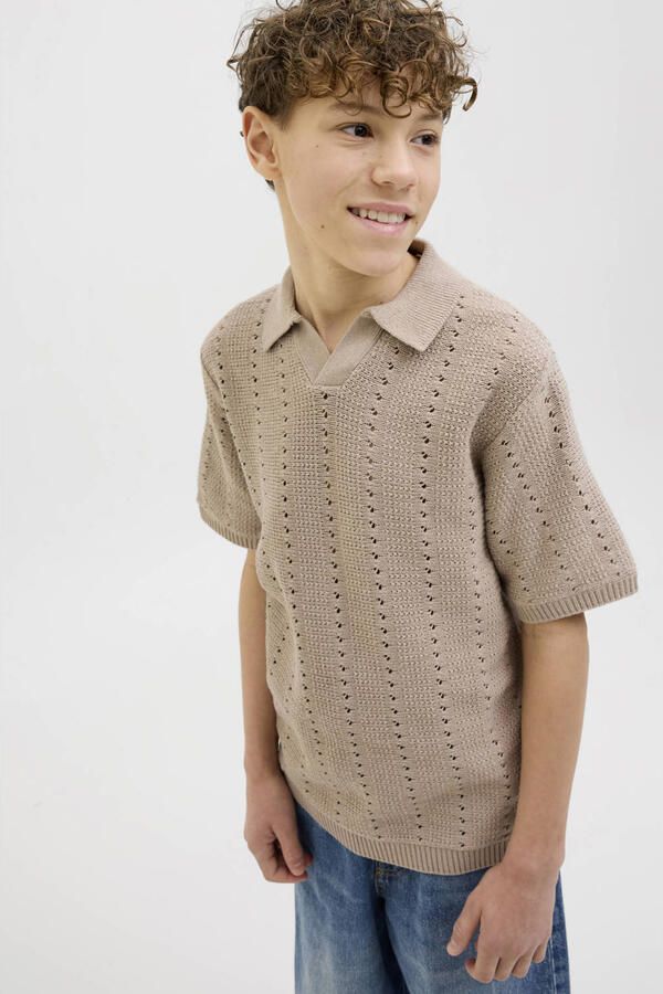 JACK & JONES JUNIOR polo lichtbruin gebreid