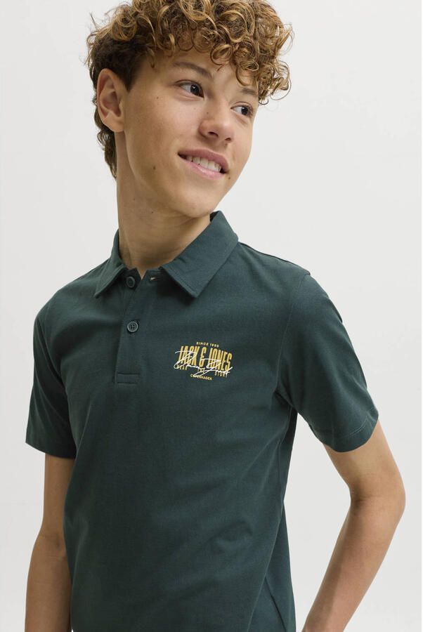 JACK & JONES JUNIOR polo met print donkergroen - Foto 3